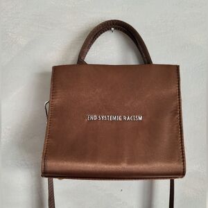 Brandon Blackwood Chocolate Brown Satin Faux Leather Sides Mini ESR Tote 7x6